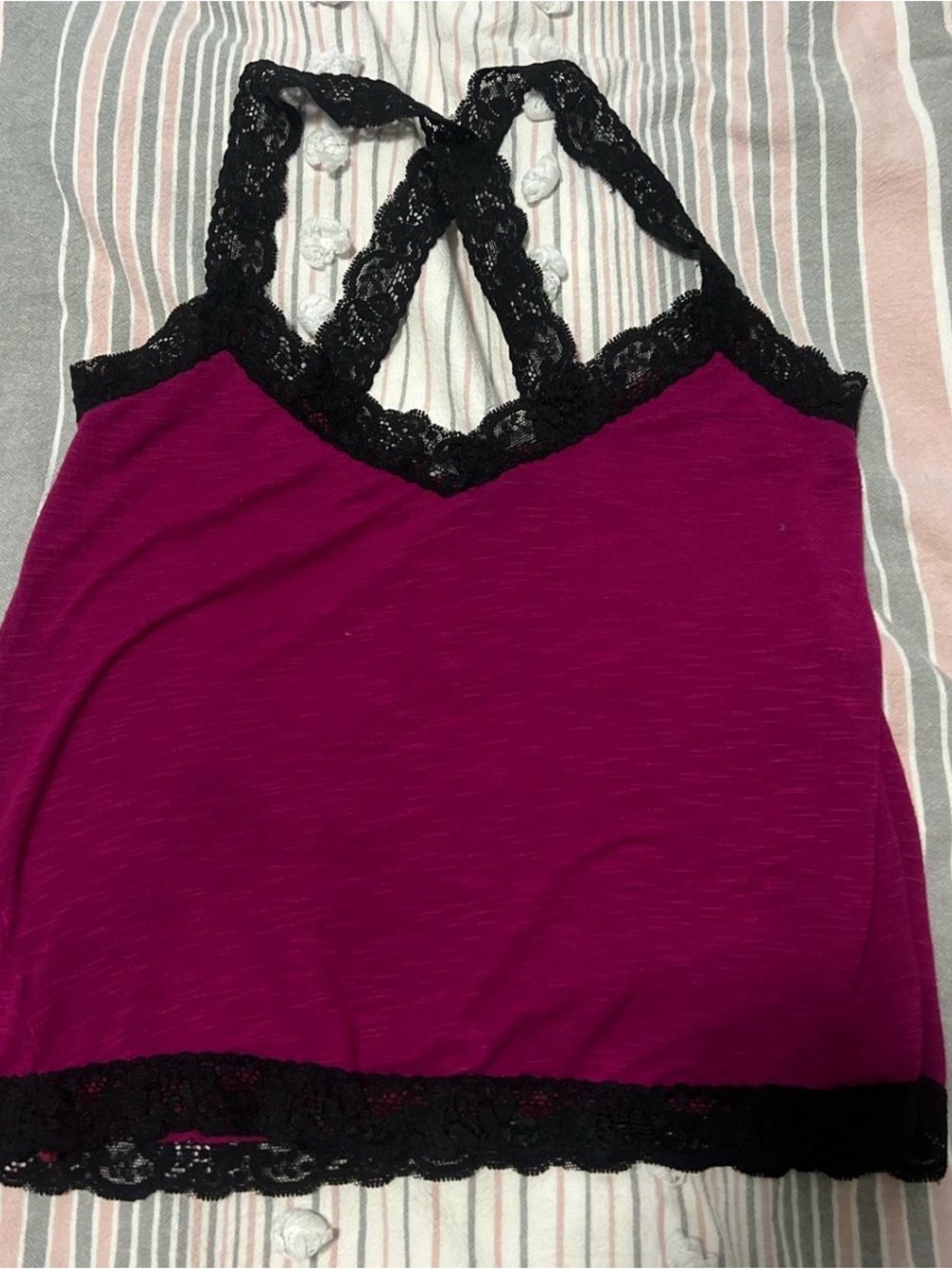 Women's Lace-Trim Cami Tank Top - Magenta with Black Lace